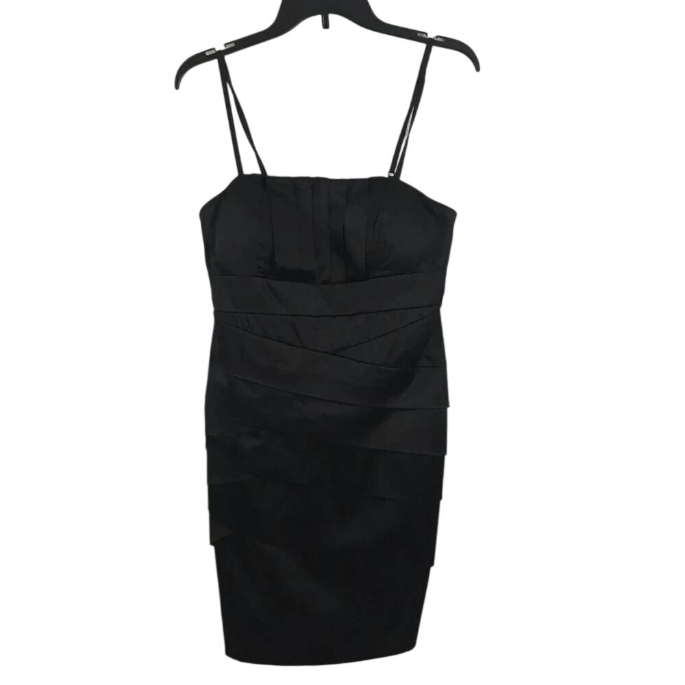 Poetry Clothing Womens Black Ruched Tiered‎ Cocktail Dress Large LBD Pleated L